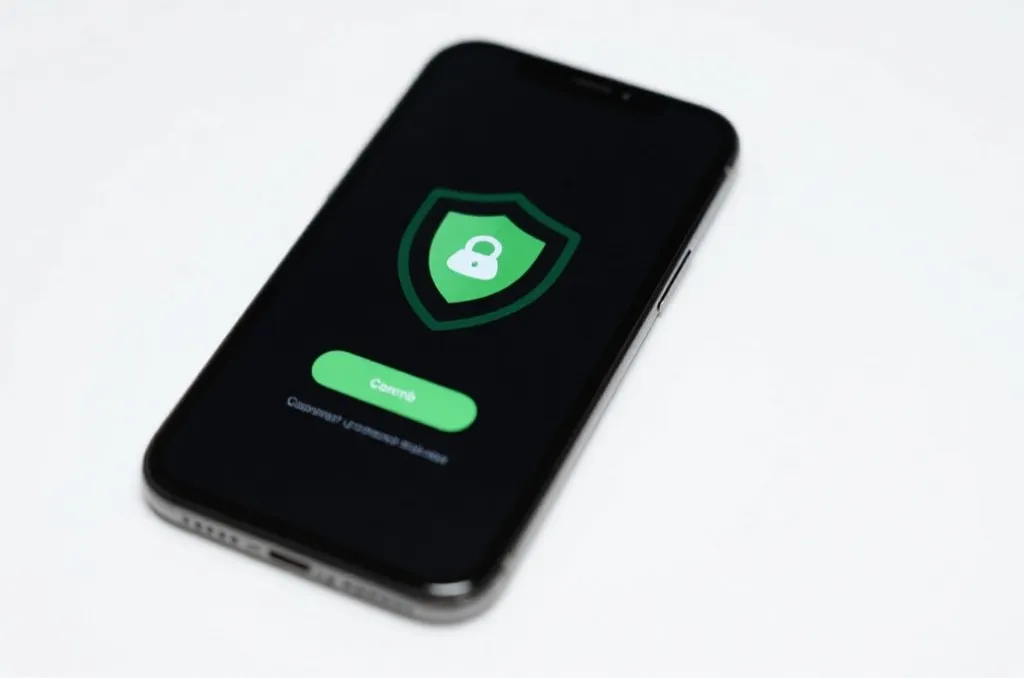 A sleek smartphone displaying a secure, successful connection screen with a shield icon