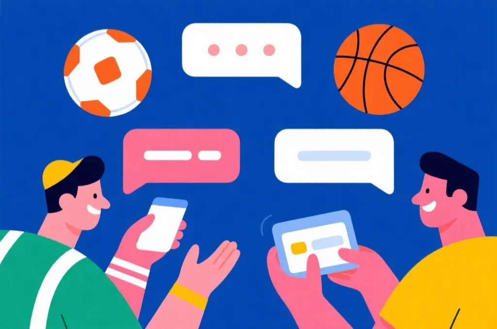 A lively sports live broadcast room interface with chat bubbles and colorful fan reactions